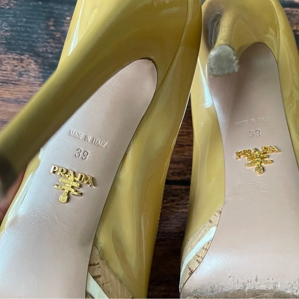 Prada Vernice Cork Sabbia Heels - Picture 5 of 10